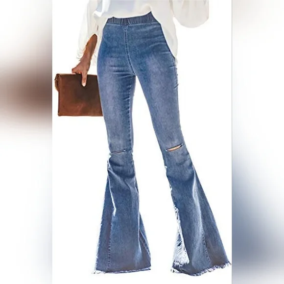 New Flare Bell Bottom High Waisted Stretchy Jeans - Picture 1 of 4